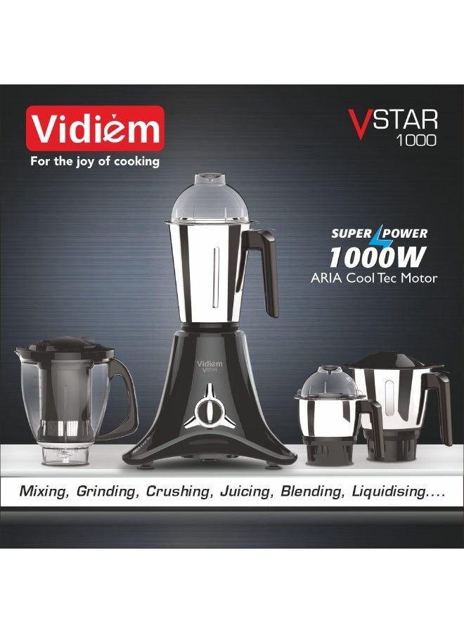 Vidiem Mixer Grinder 618 A VSTAR 1000 watt (Black) with 3 Leakproof Jars & 1 Juicer Mixer Grinder | self-lock for wet & dry spices, chutneys & curries | 2 Years Warranty - Image 2